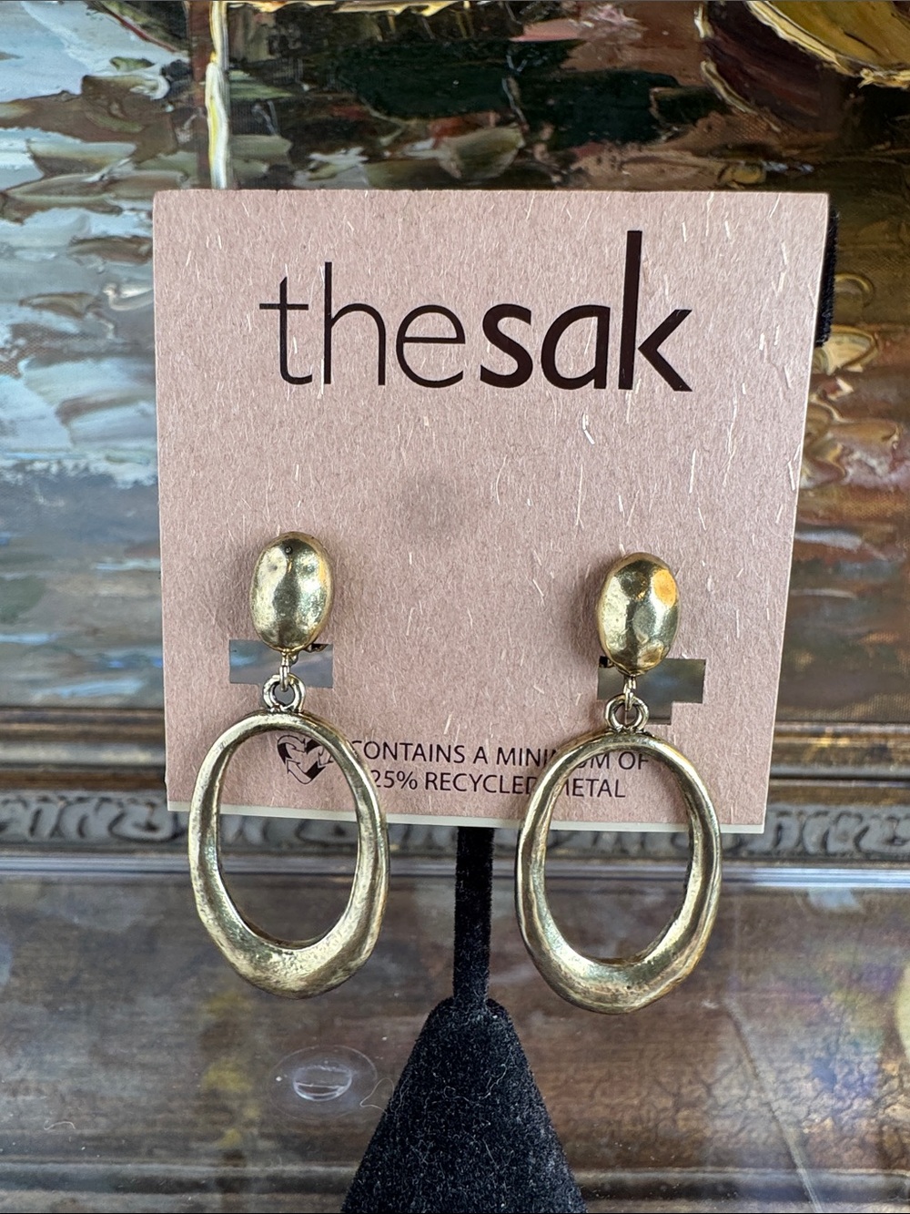 0637-The Sak Gold Open Oval Dangle Clip-on Earrings